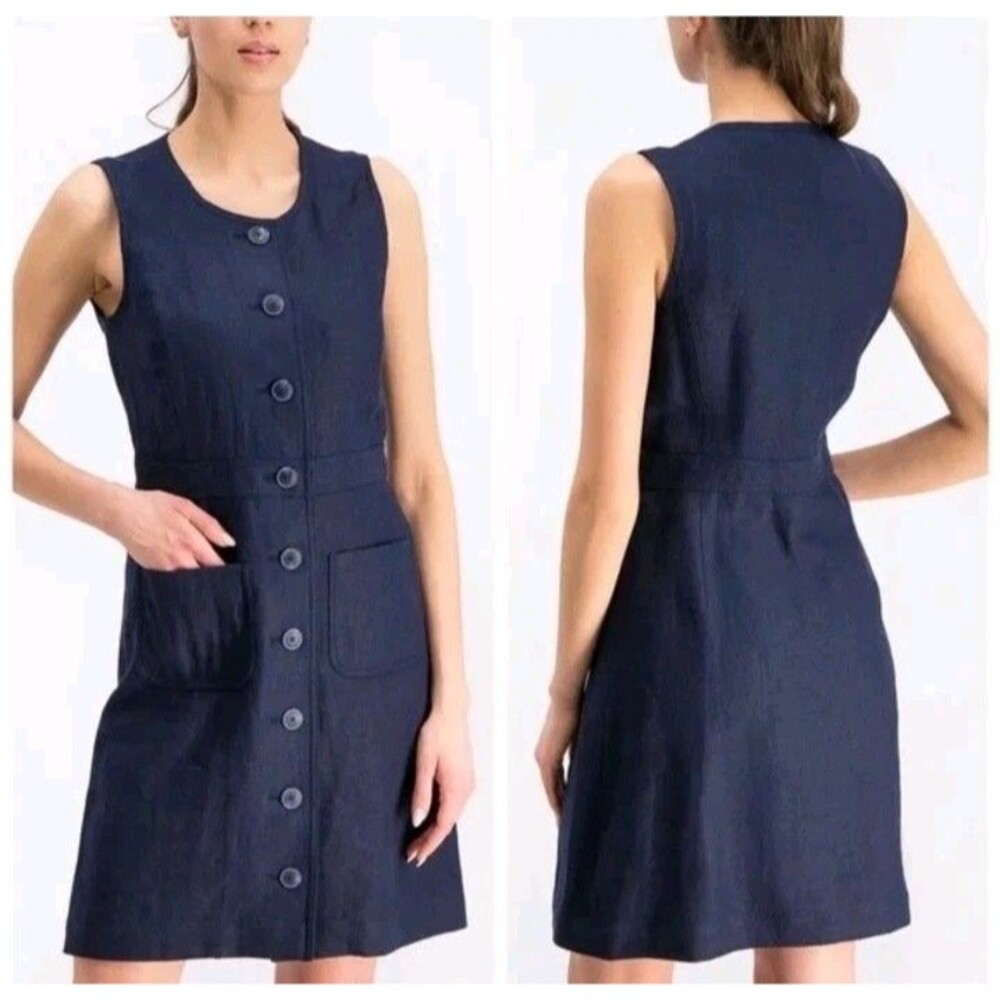 Tory Burch Linen Navy Mini Button Front sz 2 Minimalist